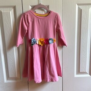 Mini Boden Pink Twirl Dress with Appliqué flower waist